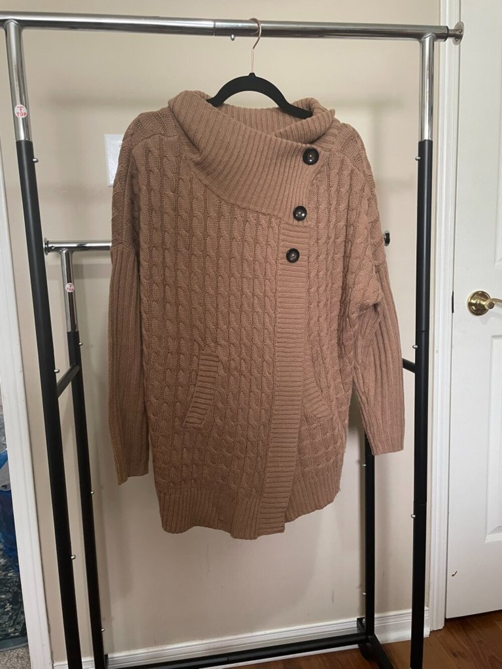 Cowl Cardigan, Tan, L
